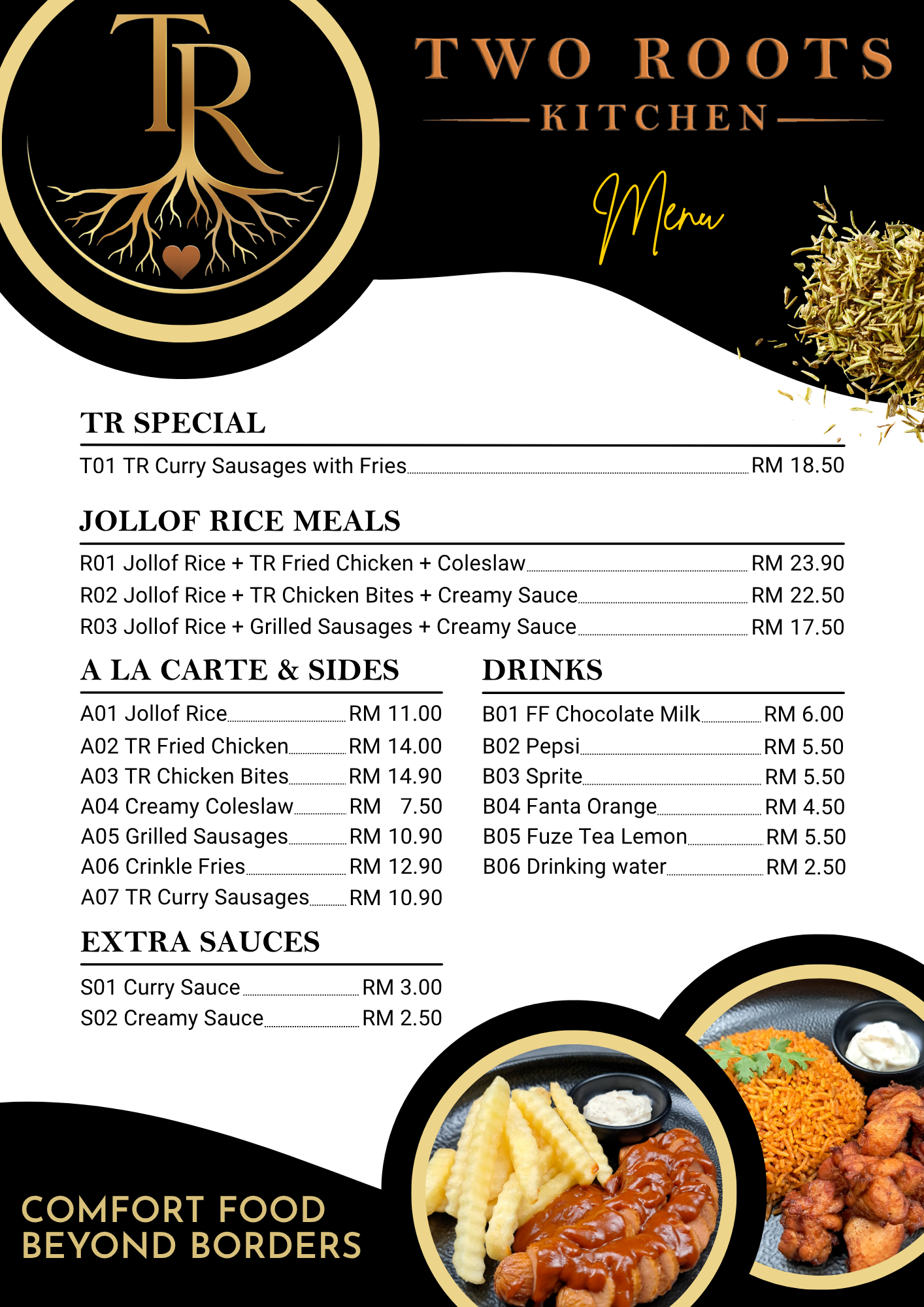 Two Roots Kitchen menu